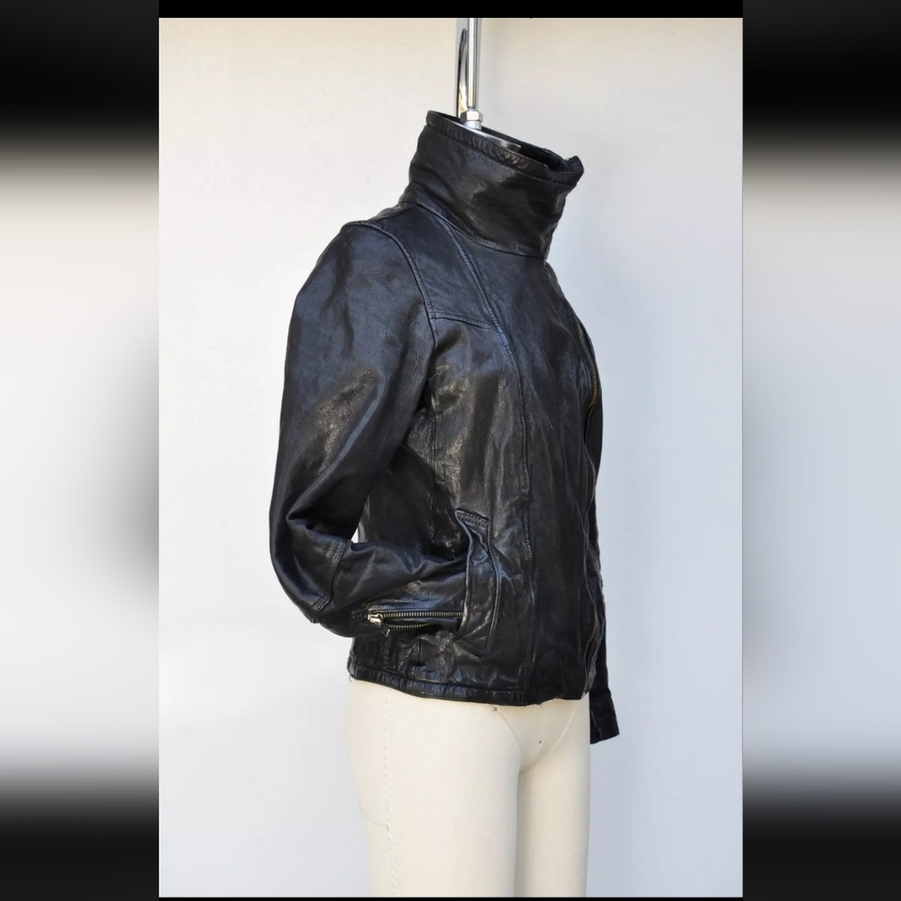 ALL SAINTS HESTON Black Leather Jacket - Biker Motorcycle Rocker Punk Supple - Picture 3 of 12